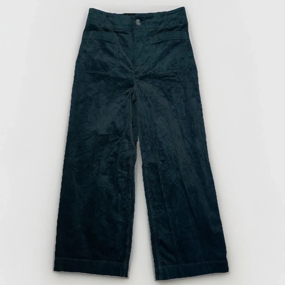 Anthropologie Maeve Colette Bow Corduroy Wide Crop Leg Pants 28 Forest Green - Picture 6 of 14